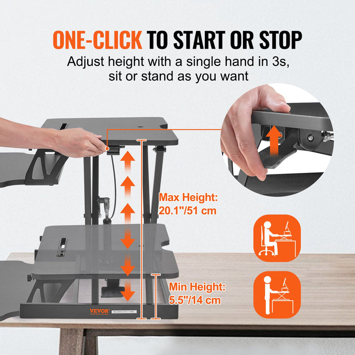 VEVOR Standing Desk Converter, Two-Tier Stand up Desk Riser, 800 mm Large Sit to Stand Desk Converter,140-510 mm Adjustable Height, for Monitor, Keyboard & Accessories Used in Home Office