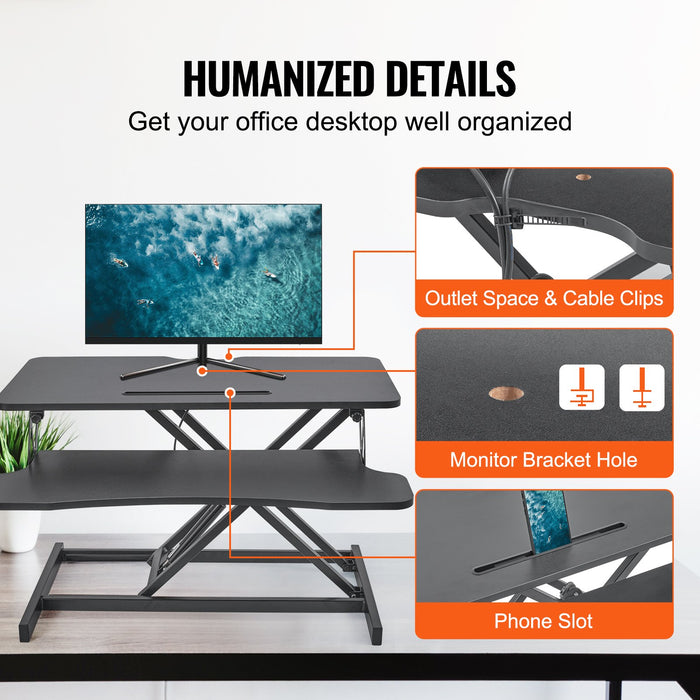 VEVOR Standing Desk Converter, Two-Tier Stand up Desk Riser, 800 mm Large Sit to Stand Desk Converter,140-510 mm Adjustable Height, for Monitor, Keyboard & Accessories Used in Home Office