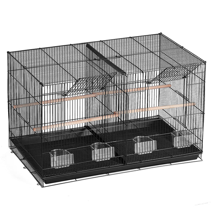 Bird Cage, 18 in, Small Parakeet Cage with Divider, Sturdy Metal Bird Flight Cage, Travel Birdcage with 5 Perches & 4 Feeding Cups, Parrot Cage for Canaries Lovebirds Cockatiels Budgie, Black