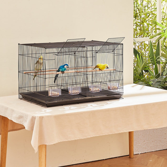 Bird Cage, 18 in, Small Parakeet Cage with Divider, Sturdy Metal Bird Flight Cage, Travel Birdcage with 5 Perches & 4 Feeding Cups, Parrot Cage for Canaries Lovebirds Cockatiels Budgie, Black