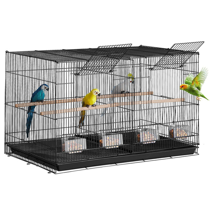 Bird Cage, 18 in, Small Parakeet Cage with Divider, Sturdy Metal Bird Flight Cage, Travel Birdcage with 5 Perches & 4 Feeding Cups, Parrot Cage for Canaries Lovebirds Cockatiels Budgie, Black