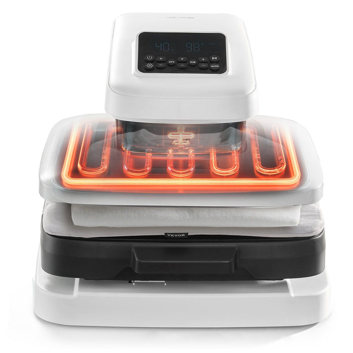 Auto Heat Press Machine, 38 x 38 cm, T-Shirt Press Machine with Auto Release and Adjustable Pressure, Digital Display, Rapid Heating, for Sublimation, Vinyl, Heat Transfer Projects, White