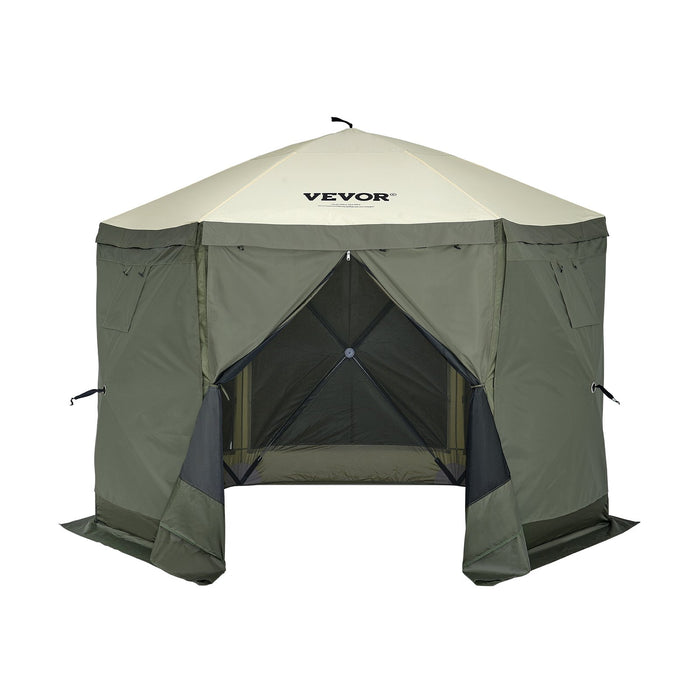VEVOR Pop Up Gazebo Tent, Pop-Up Screen Tent 6 Sided Canopy Sun Shelter with 6 Removable Privacy Wind Cloths & Mesh Windows, 10x10FT Quick Set Screen Tent with Mosquito Netting, Army Green