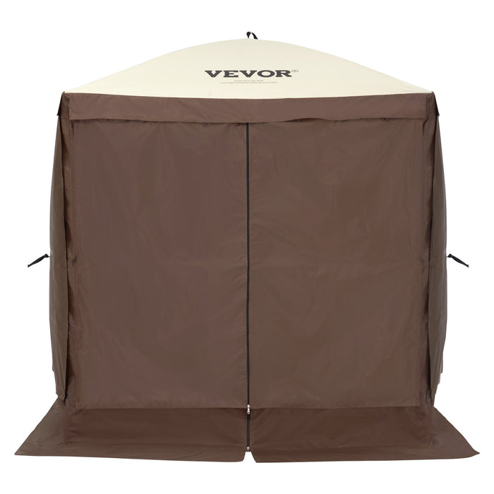 VEVOR Pop Up Gazebo Tent, Pop-Up Screen Tent 4 Sided Canopy Sun Shelter with 4 Removable Privacy Wind Cloths & Mesh Windows, 6x6FT Quick Set Screen Tent with Mosquito Netting, Brown