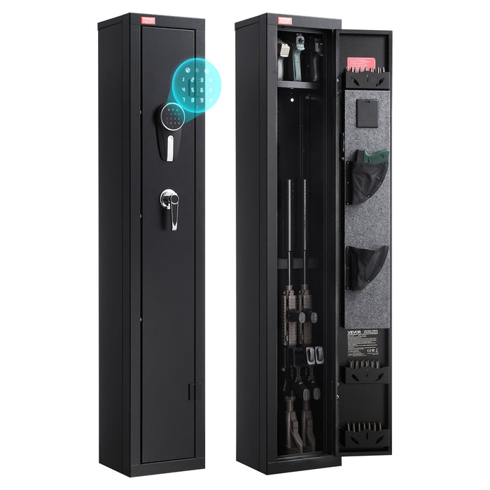 VEVOR Gun Safe, Heavy Duty Cold-Rolled Steel Fireproof Rifle Cabinet with Digital Keypad & Key, Large Long Gun Cabinet with Magazine and LED Lighting, Adjustable Racks for Rifles, Pistols, Shotgun