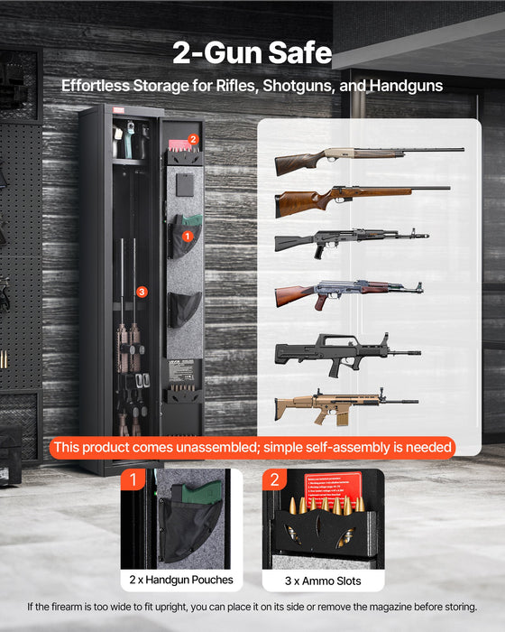 VEVOR Gun Safe, Heavy Duty Cold-Rolled Steel Fireproof Rifle Cabinet with Digital Keypad & Key, Large Long Gun Cabinet with Magazine and LED Lighting, Adjustable Racks for Rifles, Pistols, Shotgun