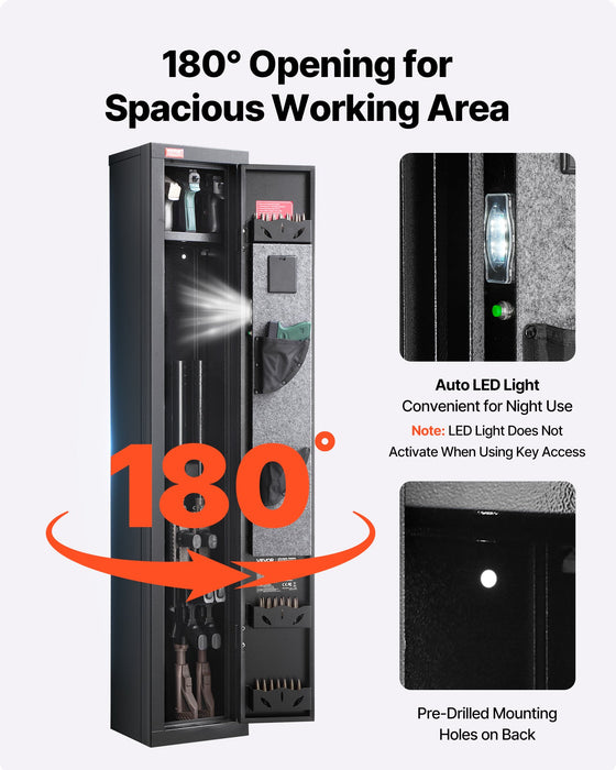 VEVOR Gun Safe, Heavy Duty Cold-Rolled Steel Fireproof Rifle Cabinet with Digital Keypad & Key, Large Long Gun Cabinet with Magazine and LED Lighting, Adjustable Racks for Rifles, Pistols, Shotgun