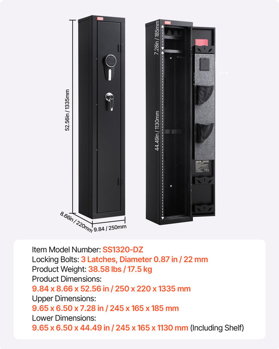 VEVOR Gun Safe, Heavy Duty Cold-Rolled Steel Fireproof Rifle Cabinet with Digital Keypad & Key, Large Long Gun Cabinet with Magazine and LED Lighting, Adjustable Racks for Rifles, Pistols, Shotgun