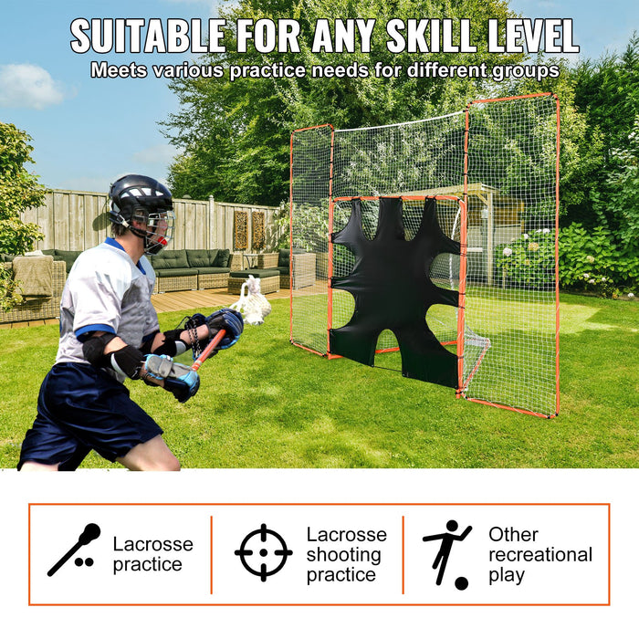 VEVOR 3-IN-1 Lacrosse Goal with Backstop and Target,3.7mx2.7m Lacrosse Net, Steel Frame Backyard Lacrosse Rebounder Equipment, Quick & Easy Setup Training Net, Perfect for Youth Adult Training, Orange