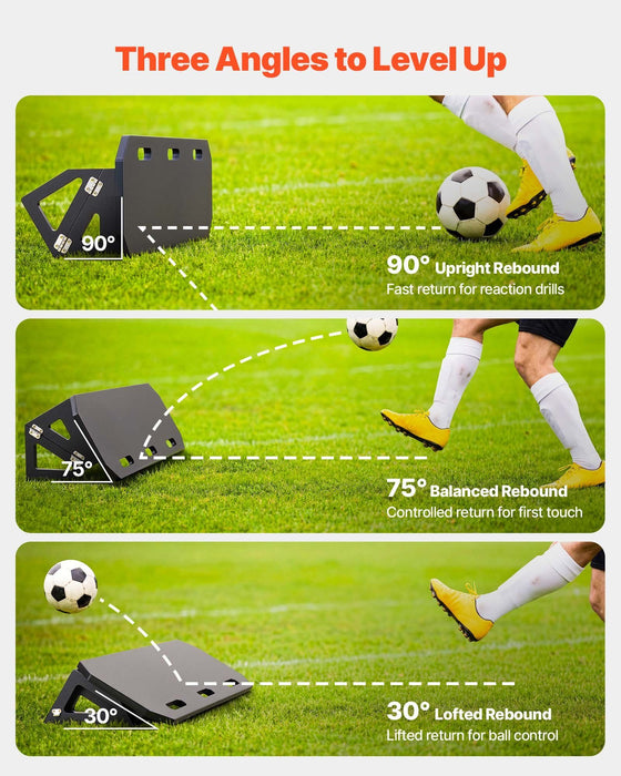 Soccer Rebounder Board, 1000 x 300 mm Portable Soccer Rebound Wall, HDPE Sports Kick Back Trainer, 3 Adjustable Angles, Easy Setup Ball Practice Training Equipment for Passing & Reaction Skills