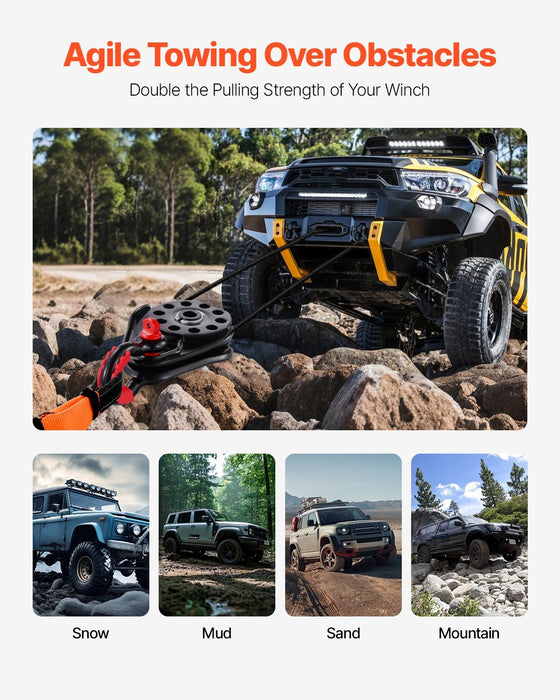 VEVOR 30 T Snatch Block for Winch Recovery, 66,000 lbs Break Strength Pulley System with 0.4" - 0.55" Rope, Heavy Duty Offroad Recovery Accessory for Towing & Recovery on Truck, Tractor, ATV & UTV