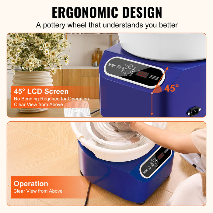 VEVOR Pottery Wheel, 11 inch Pottery Forming Machine, 350W Electric Wheel for Pottery with Foot Pedal and LCD Touch Screen, Direct Drive Ceramic Wheel with Shaping Tools for DIY Art Craft, Blue