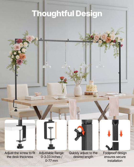VEVOR Over The Table Rod Stand with Clamps, 13"-42" Tall & 28"-98" Length Adjustable, 2 Packs Table Arch Stand, Tabletop Balloon Arch Frame for Wedding Birthday Party Christmas Decorations, Black
