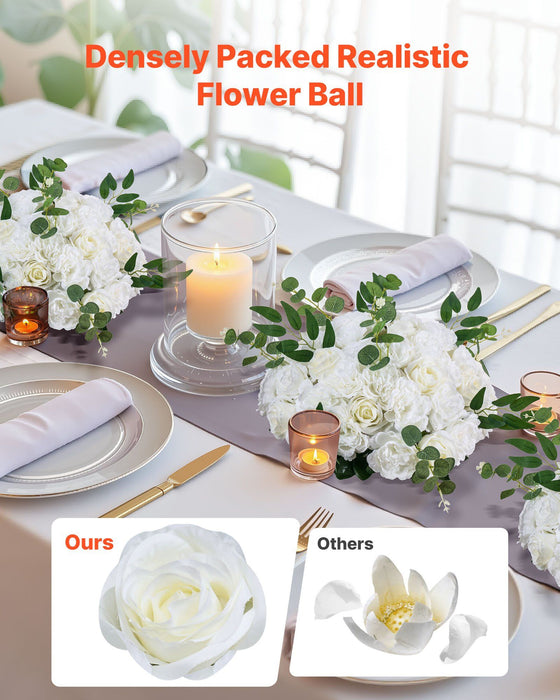 Flower Balls Arrangement Bouquet 10 PCS, 450 mm Diameter Artificial Flower Balls Wedding White Roses Centerpieces, Faux Flowers Arrangements for Wedding Centerpiece Home Table Decorations