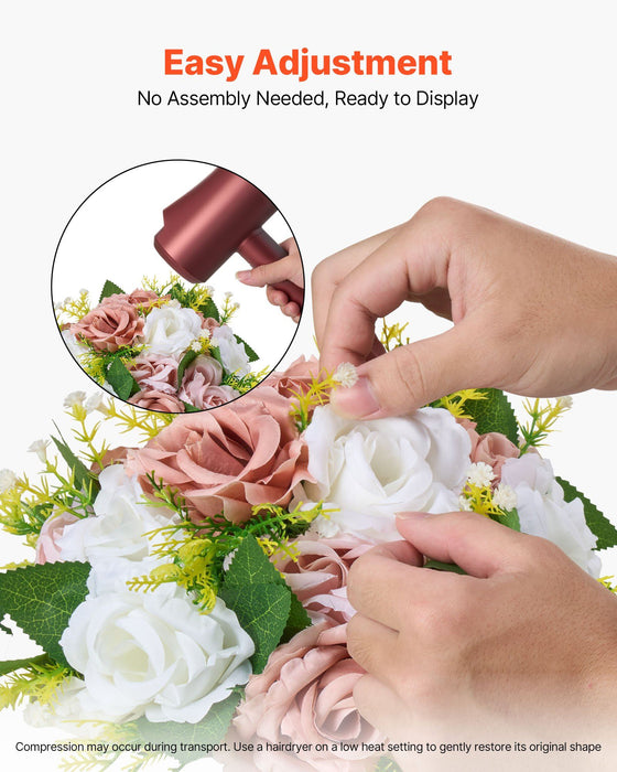 Flower Ball Arrangement Bouquet 10PCS, 240 mm Diameter Artificial Flower Balls Wedding Table Centerpieces, Faux Rose Arrangements for Wedding Centerpiece Home Decoration, Pink and White Roses