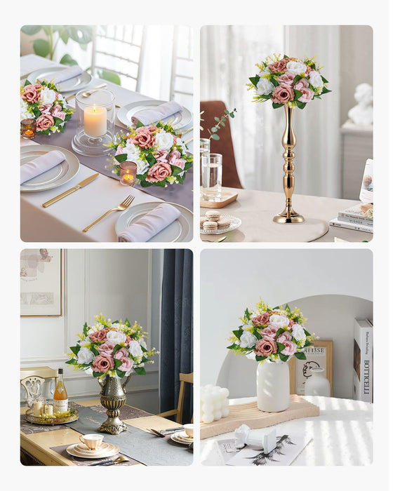 Flower Ball Arrangement Bouquet 10PCS, 240 mm Diameter Artificial Flower Balls Wedding Table Centerpieces, Faux Rose Arrangements for Wedding Centerpiece Home Decoration, Pink and White Roses