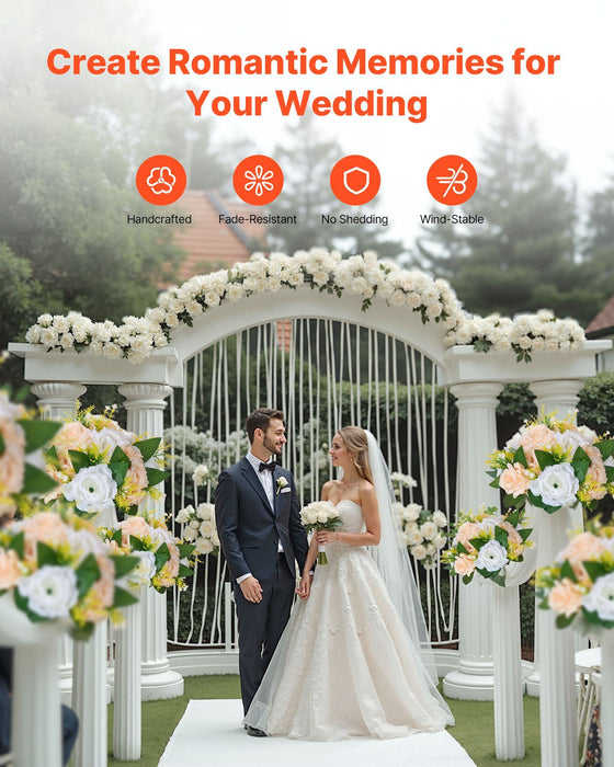 Flower Ball Arrangement Bouquet 10 PCS, 240 mm Diameter Artificial Flower Balls Wedding Table Centerpieces, Rose Arrangements for Wedding Centerpiece Home Decoration, Champagne & White Roses