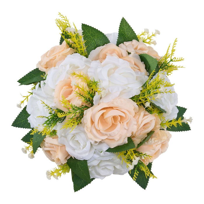 Flower Ball Arrangement Bouquet 10 PCS, 240 mm Diameter Artificial Flower Balls Wedding Table Centerpieces, Rose Arrangements for Wedding Centerpiece Home Decoration, Champagne & White Roses