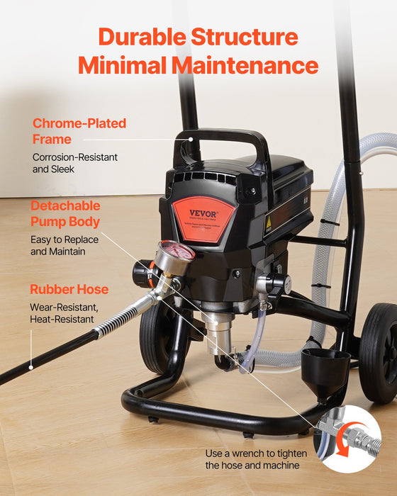 VEVOR Stand Airless Paint Sprayer, 950W 3000PSI High Efficiency Electric Airless Sprayer With Cart, Fine And Even Painting Effect, Paint Sprayers for Home Interior and Exterior Furniture and Fences