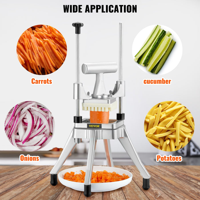VEVOR Commercial Vegetable Fruit Chopper 1/4" Blade Heavy Duty Professional Food Dicer Kattex French Fry Cutter Onion Slicer Stainless Steel for Tomato Peppers Potato Mushroom