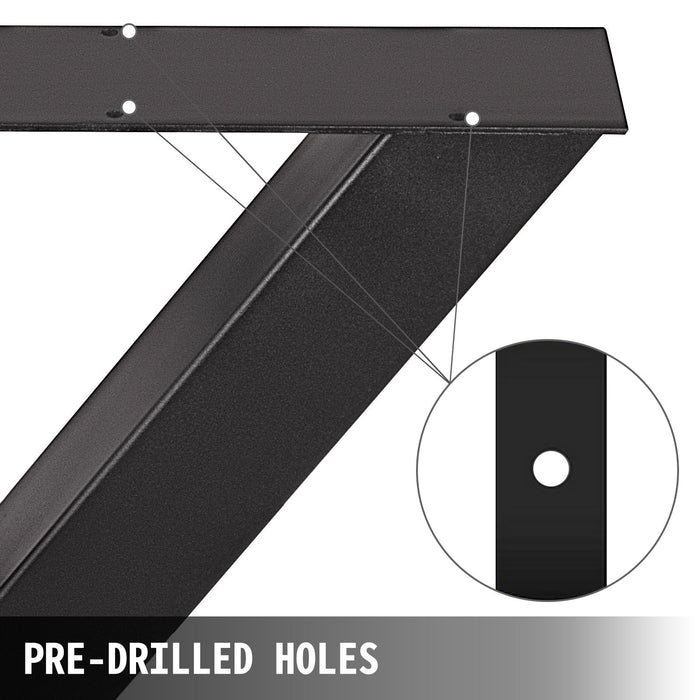 VEVOR Set of 2 Steel Table Legs, 16'Height 15'Wide Dining Table Legs, Heavy Duty 3.1" Square Box Section X Frame Table Legs, 16x15x3.1 Inch Black Color Industrial Country Style Metal Dining Legs