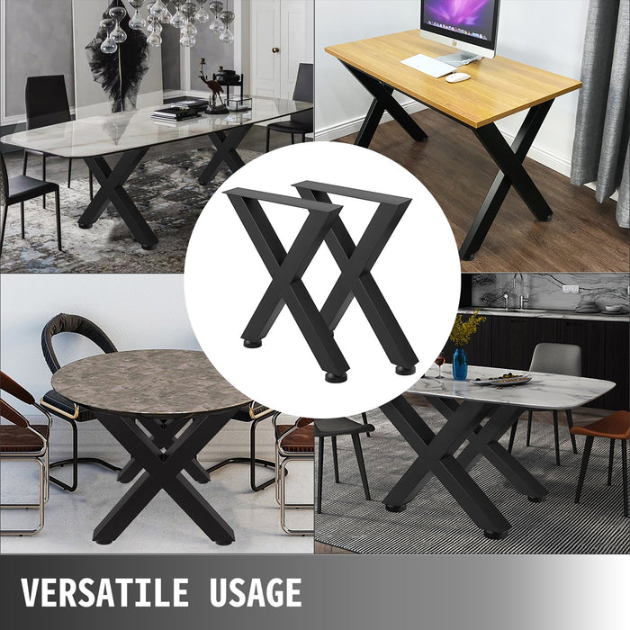 VEVOR Set of 2 Steel Table Legs, 72cm Height 79cm Wide Dining Table Legs, Heavy Duty 7.9cm Square Box Section X Frame Table Legs,72x79x7.9 cm Black Color Industrial Country Style Metal Dining Leg