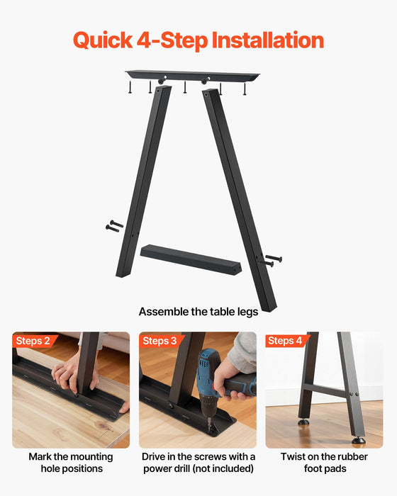 Table Legs, 740 x 550 mm (H x W) Trapezoid Steel Furniture Legs, Modular Design, Easy Assembly, 1000 kg Max Load Heavy Duty, for Home Office Desk, Coffee Dinner Bar Tables,Set of 2, Black