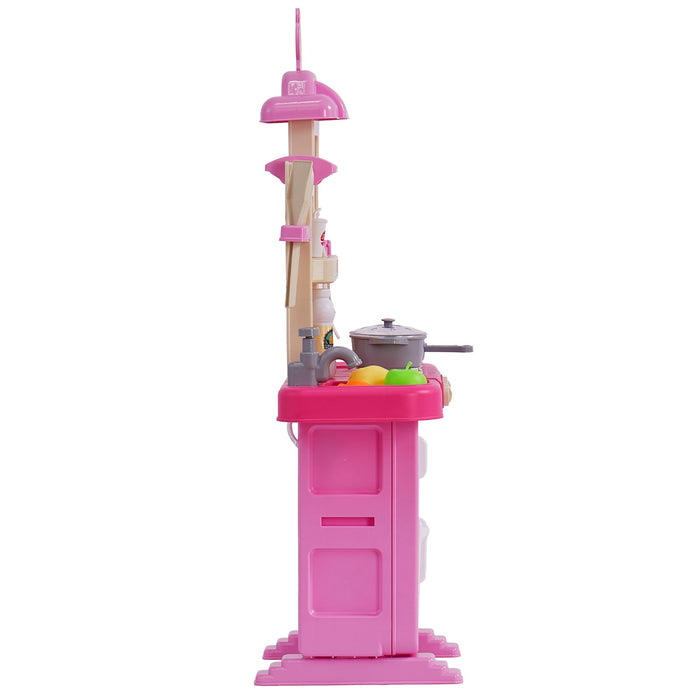 VEVOR Kitchen Playset Kids Pretend Cooking Play Toy 48 Piece Accessories Pink