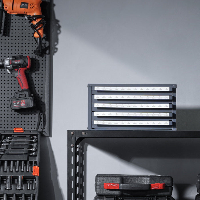 Drill Bit Dispenser Cabinet, Five-Drawer Drill Bit Organizer Cabinet for #1 to #60 Steel Drill Dispenser Organizer Cabinet with Labels, Stackable Drill Dispenser for Drill Bit Storage