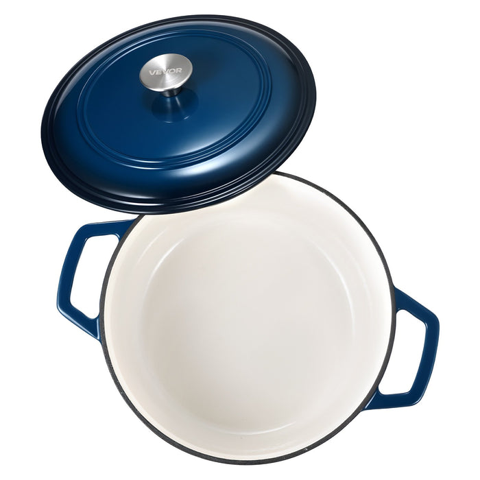 VEVOR Enameled Cast Iron Dutch Oven, 5.7L Pot with Lid and Dual Handles, Heavy-Duty Durable Cookware Pan, Oven Induction Compatible up to 260 ℃, for Braising, Stews, Roasting, Bread Baking, Blue
