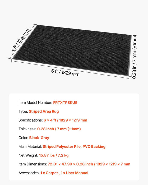 Front Door Mat, 1829 x 1219 mm Commercial Floor Mat for Indoor and Outdoor, Stylish Striped Industrial Carpet with PVC Backing, Heavy Duty Washable Entry Rug for Hallway, Balcony, Garage, Grey