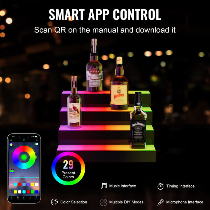 VEVOR LED Lighted Liquor Bottle Display Bar Shelf RF & App Control 406mm 3-Step