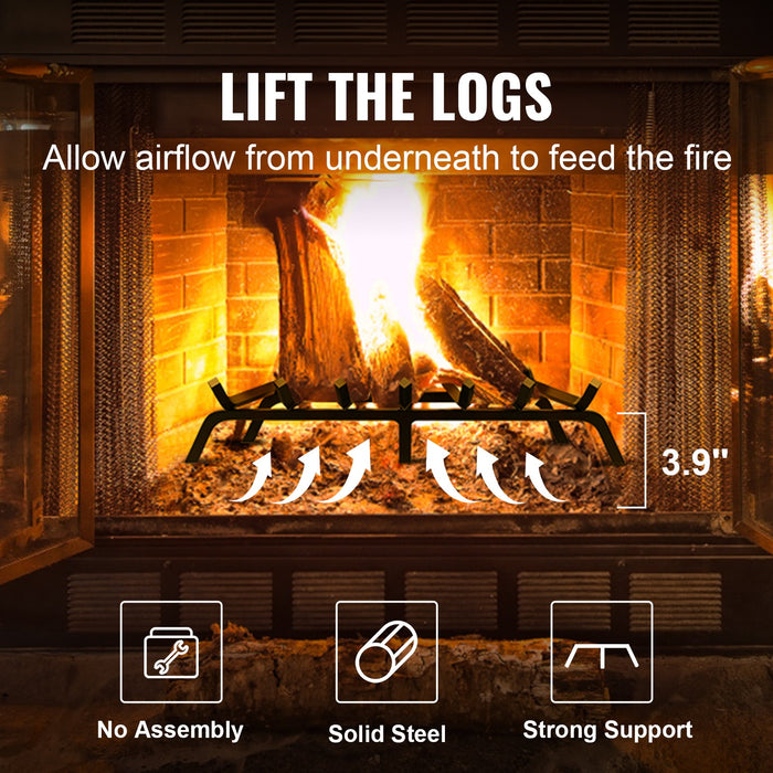VEVOR Fireplace Log Grate, 762mm Heavy Duty Fireplace Grate with 6 Support Legs, 19.05mm Solid Powder-coated Steel Bars, Log Firewood Burning Rack Holder for Indoor and Outdoor Fireplace