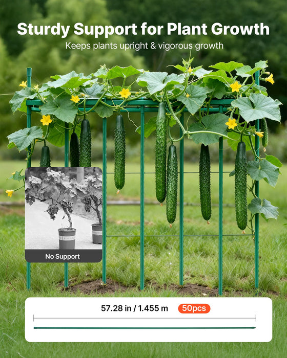VEVOR Garden Stakes, 50 Pack, 1455 mm, Plastic Coated Metal Tomato Stakes, Garden Sticks for Plants Support, with Pointed End and Non-Slip Bumps for Growing Climbing Plants, Outdoor Vegetables