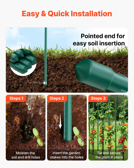VEVOR Garden Stakes, 50 Pack, 1800 mm, Plastic Coated Metal Tomato Stakes, Garden Sticks for Plants Support, with Pointed End and Non-Slip Bumps for Growing Climbing Plants, Outdoor Vegetables