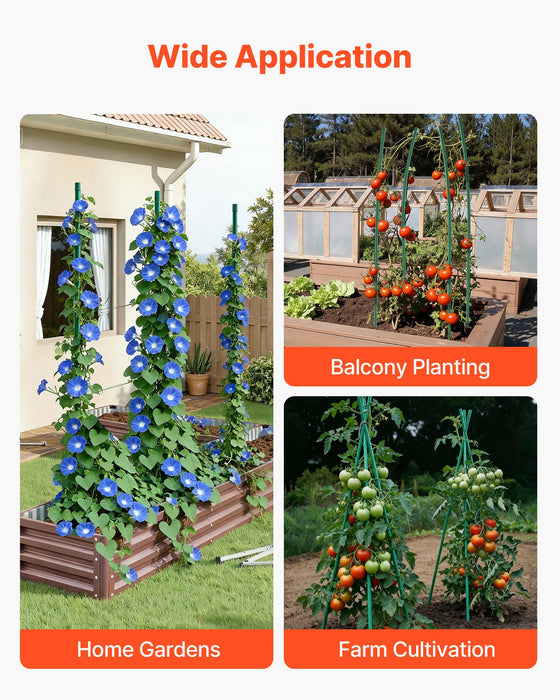 VEVOR Garden Stakes, 50 Pack, 1800 mm, Plastic Coated Metal Tomato Stakes, Garden Sticks for Plants Support, with Pointed End and Non-Slip Bumps for Growing Climbing Plants, Outdoor Vegetables