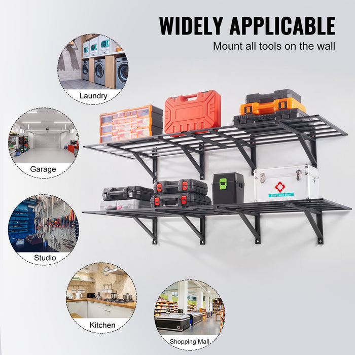 VEVOR 2PCS 72x24in Garage Storage Shelving Wall Mounted Heavy Duty Shelves Rack