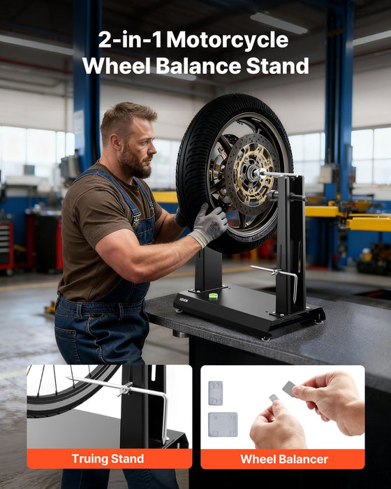Motorcycle Wheel Balancer, 40 kg Capacity, Tire Balancer & Truing Stand with Adjustable Centering Cones and Truing Pointer, Balancing Tools for Most Motorcycles & Bicycles, 889 mm Wheel Dia