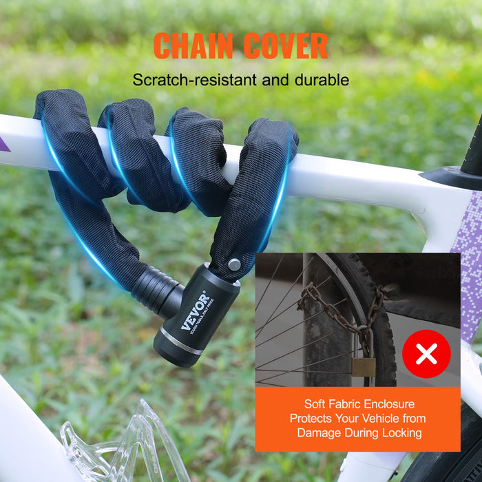 VEVOR Bike Chain Lock, 3.94 Ft Combination Bicycle Chain Lock with 3 Keys, Heavy Duty Anti-Theft High Security Bike Locks, Perfect for Bike, Motorcycle, Scooter, Bicycle, Door, Fence or Gate, 10mm