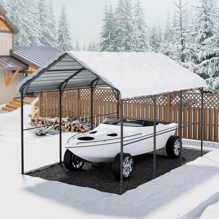 VEVOR Heavy Duty Metal Carport, 10' x 15' Outdoor Carport with Galvanized Steel Frame & Roof, Car Tent Garage Shade with Removable Sidewalls, Multi-Use Car Shelter for Pickup, Boat, Car & Tractors