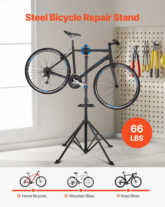 VEVOR Bike Repair Stand, 29.9 kg Heavy-duty Bicycle Work Stand with 835-1440 mm Adjustable Height & Magnetic Tool Tray, Foldable Bicycle Maintenance Rack, Shop Home Mechanics for Mountain & Road Bike