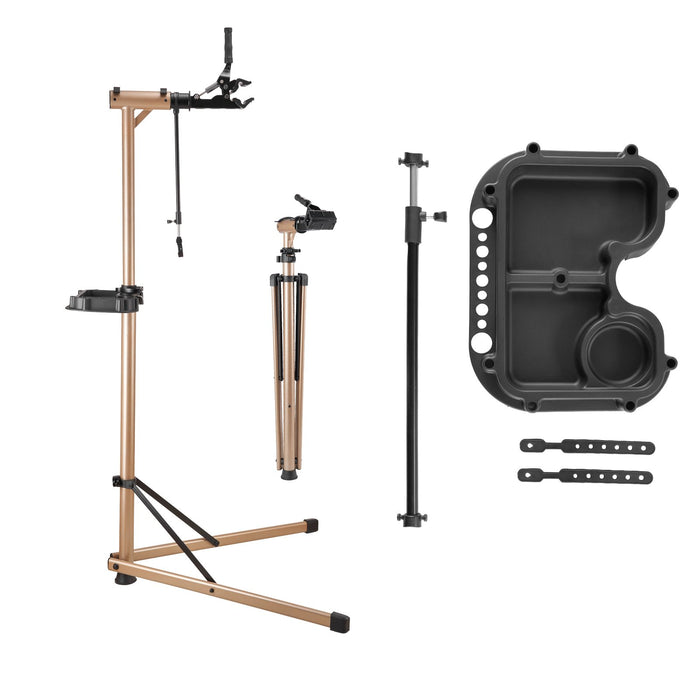 VEVOR Bike Repair Stand, Max. 49.9 kg Heavy-duty Bicycle Work Stand with 1025-1510 mm Adjustable Height & Large Tool Tray, Foldable Ebike Maintenance Rack, Shop Home Mechanics for Mountain Road Bike