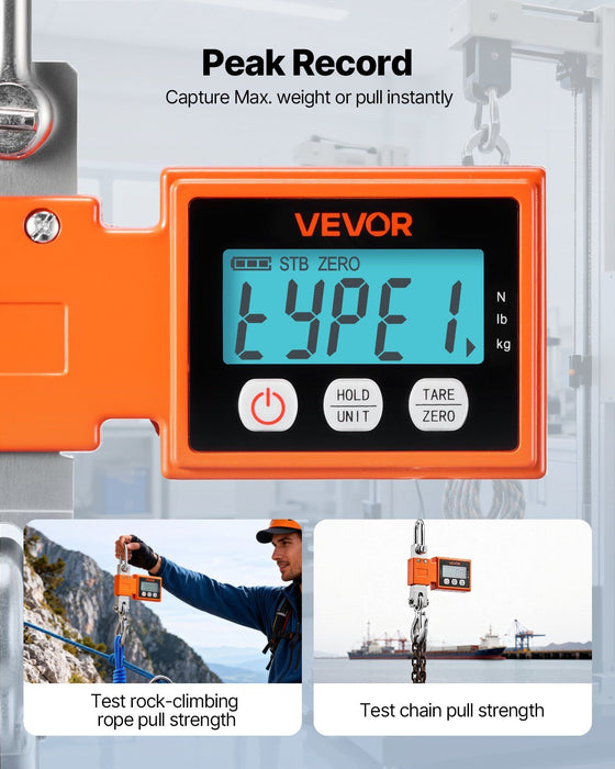 Digital Crane Scale, 1100 lbs/500 kg Max Capacity, Heavy Duty Industrial Hanging Scale with Cast Aluminum Case & LCD Display, 100 g Division & 3 Unit Switch, Auto-Off Setting for Garage