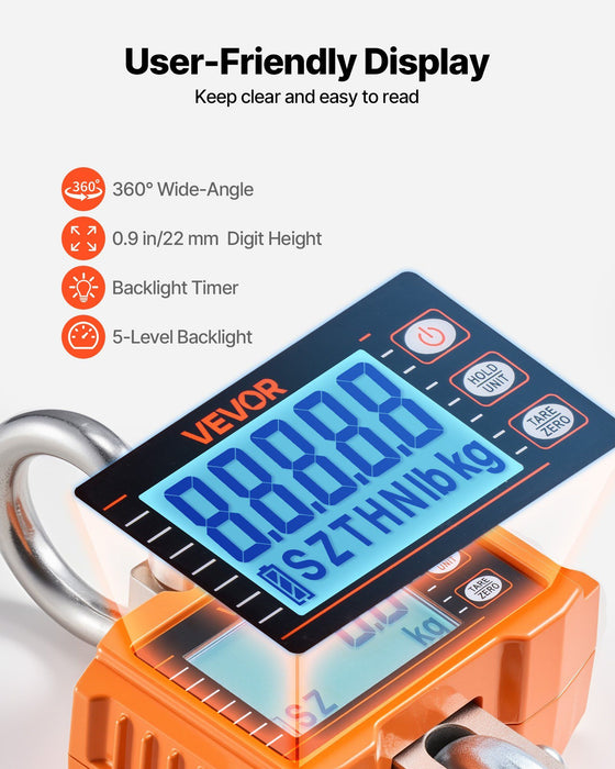 Digital Crane Scale, 4400 lbs/2000 kg Max Capacity, Heavy Duty Industrial Hanging Scale with Cast Aluminum Case & LCD Display, 500 g Division & 3 Unit Switch, Remote Control for Garage Factory