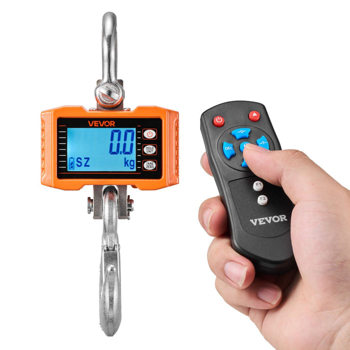 Digital Crane Scale, 4400 lbs/2000 kg Max Capacity, Heavy Duty Industrial Hanging Scale with Cast Aluminum Case & LCD Display, 500 g Division & 3 Unit Switch, Remote Control for Garage Factory