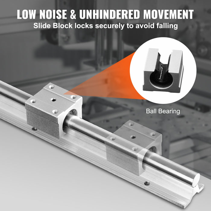 VEVOR Linear Guide Rail Set, SBR20 800mm, 2 PCS 31.5 in/800 mm SBR20 Guide Rails and 4 PCS SBR20UU Slide Blocks, Linear Rails and Bearings Kit for Automated Machines DIY Project CNC Router Machines