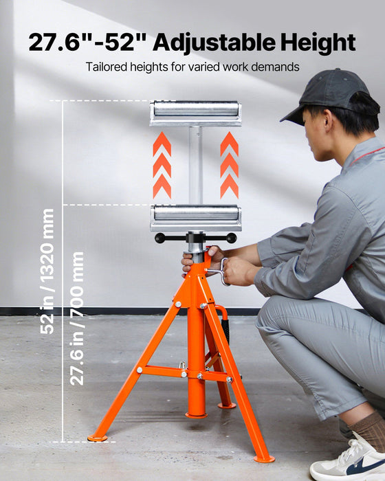 Roller Stand, Heavy Duty 1136 KG Load Capacity, 27.6"-52" Height Adjustable, 45# Steel Folding Roller Support Stand for Pipes, Wooden Boards