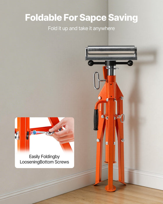 Roller Stand, Heavy Duty 1136 KG Load Capacity, 27.6"-52" Height Adjustable, 45# Steel Folding Roller Support Stand for Pipes, Wooden Boards