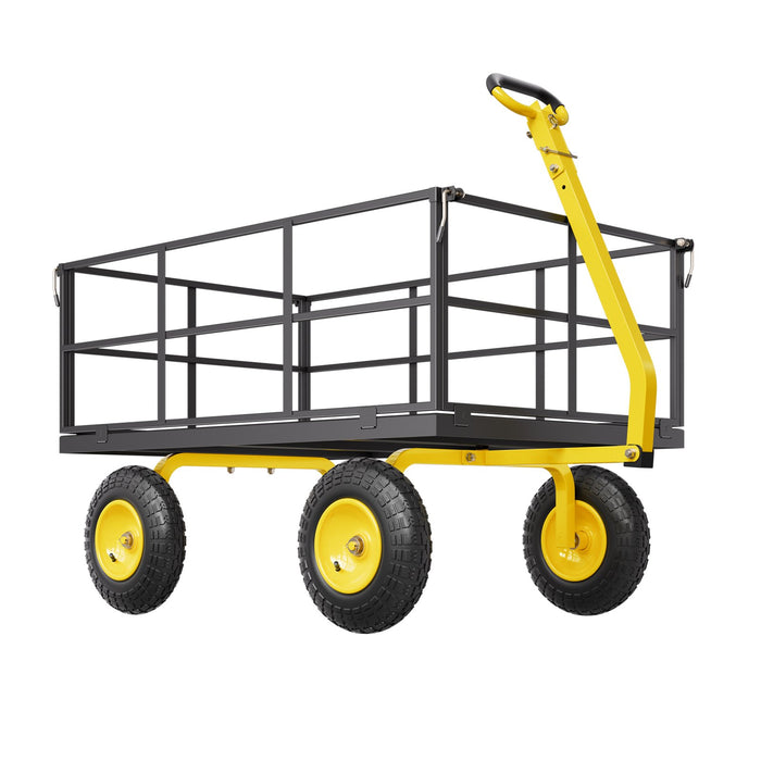 VEVOR 1400 Lbs Steel Garden Cart, Heavy Duty Pullable Garden Wagon Yard Cart, 2 in 1 Outdoor Metal Utility Wagon Yard Trailer with 13" All Terrain Tires, Mesh Removable Sides and 180°Rotating Handle