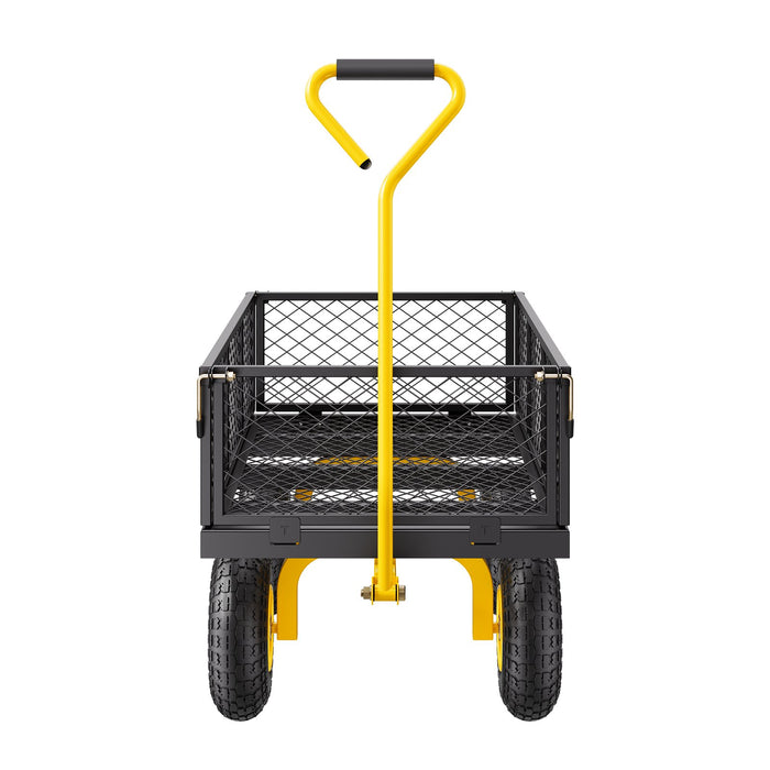VEVOR 900 Lbs Heavy Duty Steel Garden Cart, Garden Wagon Cart on Wheels, Outdoor Metal Yard Utility Wagon Carts with 10" Tires and Mesh Removable Sides(Convert to Flatbed) and 180°Rotating Handle